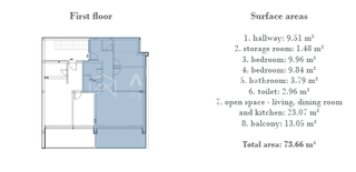 Istria, Rovinj, Šorići – Modern 2-Bedroom Apartment with terrace,74 m² — floor plan 1