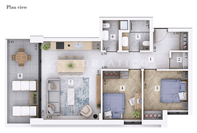 Istria, Rovinj, Šorići – Modern 2-Bedroom Apartment with terrace,74 m² — floor plan 2