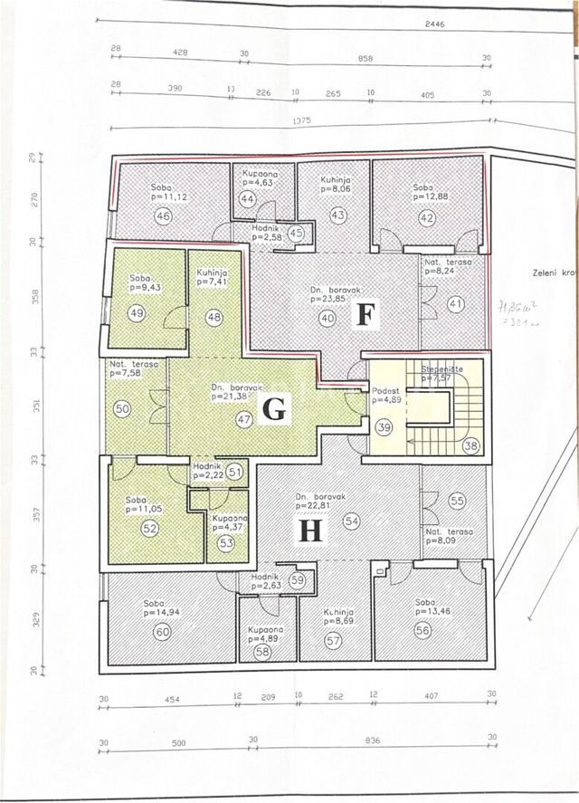 Novigrad, Istrien – Wohnung im Stadtzentrum mit zwei Schlafzimmern — Grundriss 1