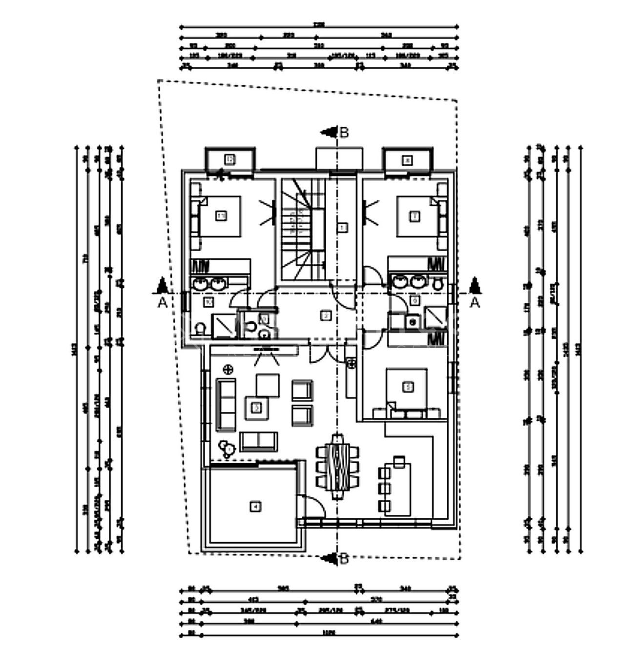 Rovinj, Neubau, Dreizimmerwohnung im ersten Stock — Grundriss 1