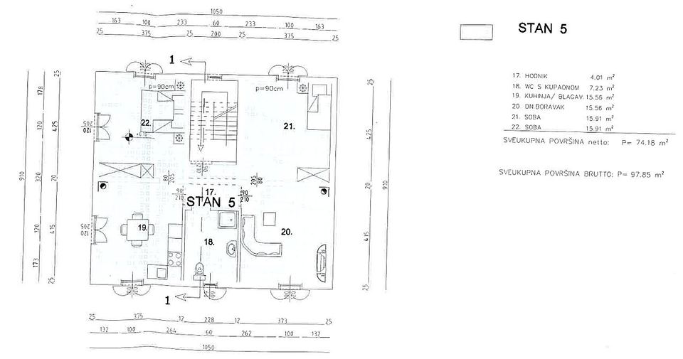 Rovinj, Umgebung, Zwei-Zimmer-Wohnung mit großer Terrasse — Grundriss 1